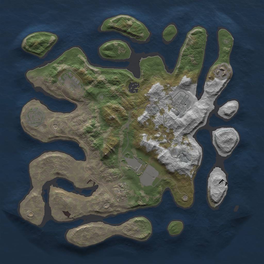 Rust Map: Barren, Size: 3500, Seed: 1794819233, 11 Monuments