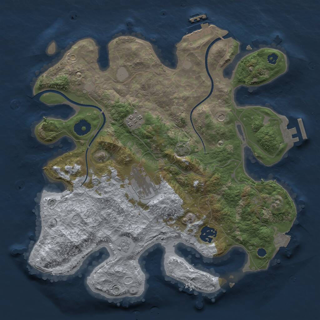 Rust Map: Procedural Map, Size: 3000, Seed: 2423324, 9 Monuments