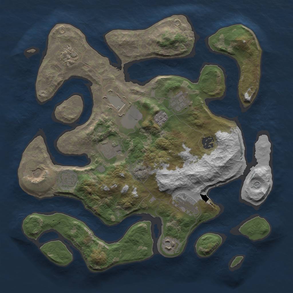 Rust Map: Barren, Size: 3500, Seed: 1576713519, 13 Monuments