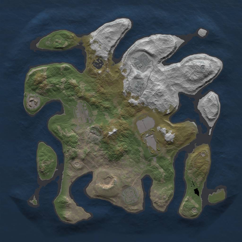 Rust Map: Barren, Size: 3500, Seed: 24, 11 Monuments