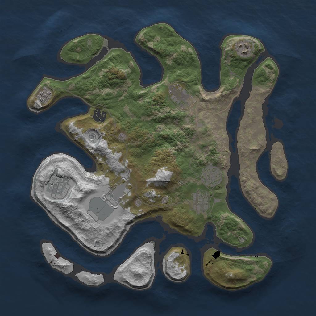 Rust Map: Barren, Size: 3500, Seed: 36, 11 Monuments