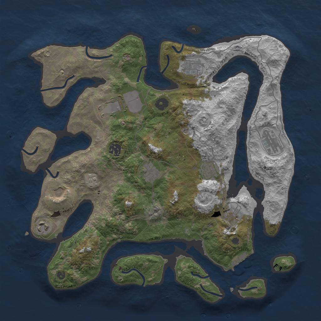 Rust Map: Procedural Map, Size: 3850, Seed: 2010365415, 14 Monuments