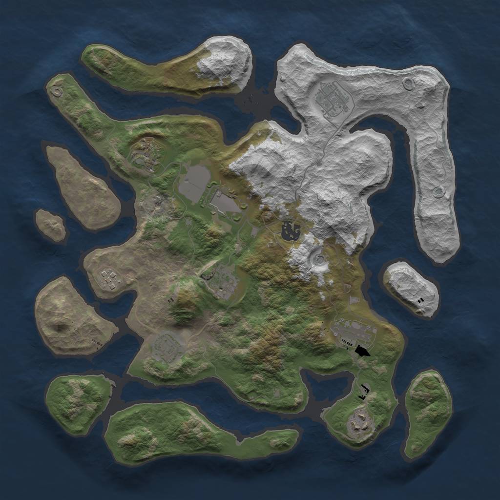 Rust Map: Barren, Size: 3700, Seed: 454121, 12 Monuments