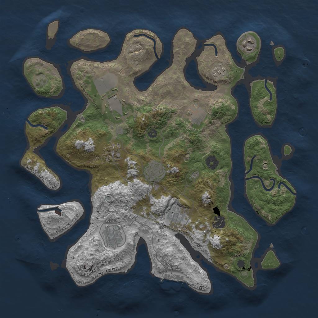 Rust Map: Procedural Map, Size: 3600, Seed: 3761927, 13 Monuments