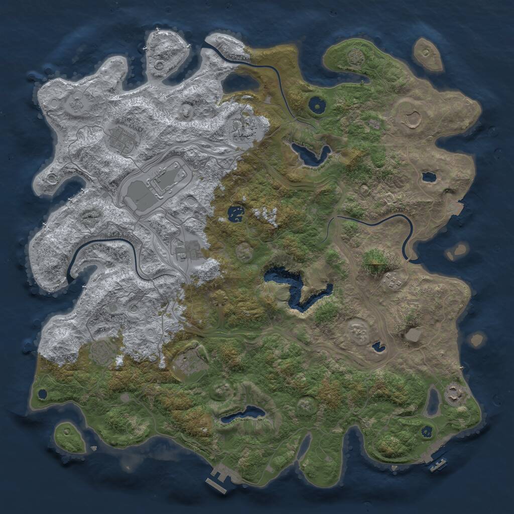 Rust Map: Procedural Map, Size: 4500, Seed: 1040186243, 16 Monuments