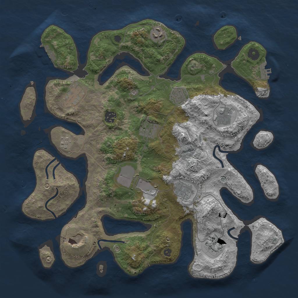 Rust Map: Procedural Map, Size: 3800, Seed: 3031, 16 Monuments