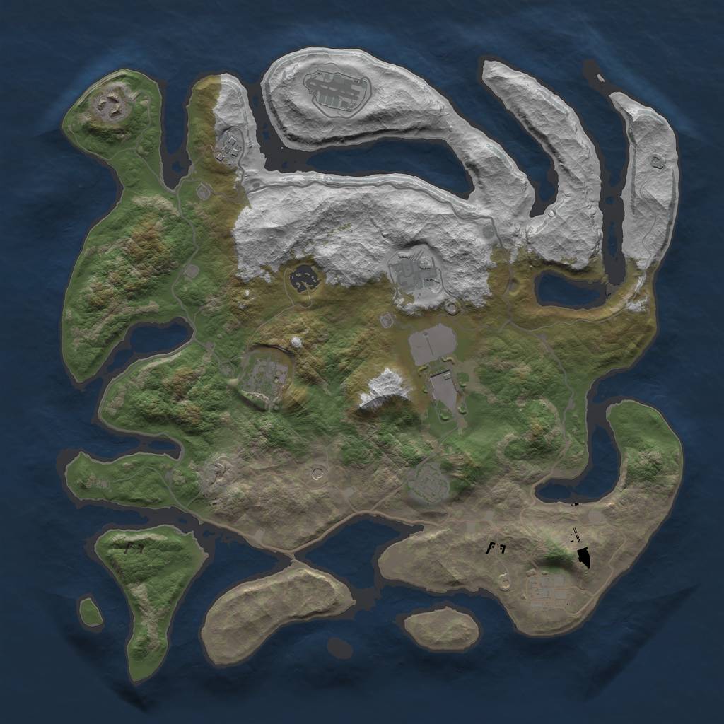 Rust Map: Barren, Size: 4000, Seed: 1000509, 12 Monuments