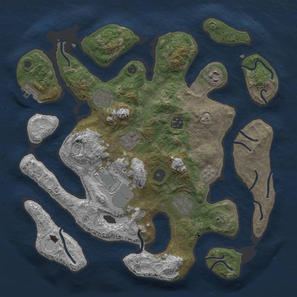 Rust Map: Procedural Map, Size: 3500, Seed: 332211, 11 Monuments