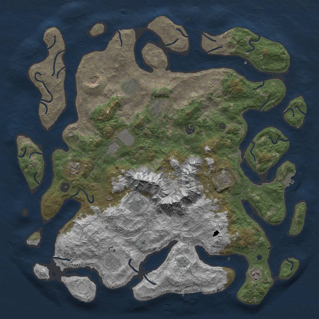 Rust Map: Procedural Map, Size: 5000, Seed: 500500500, 16 Monuments