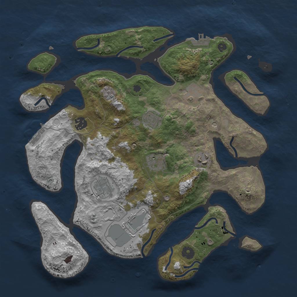 Rust Map: Procedural Map, Size: 3500, Seed: 54555, 13 Monuments