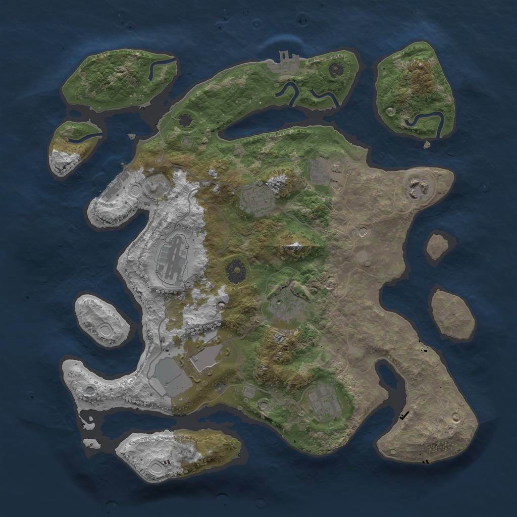 Rust Map: Procedural Map, Size: 3500, Seed: 1093037648, 12 Monuments