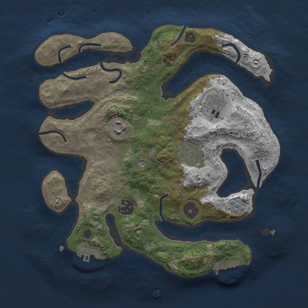 Rust Map: Procedural Map, Size: 3000, Seed: 2423391, 10 Monuments