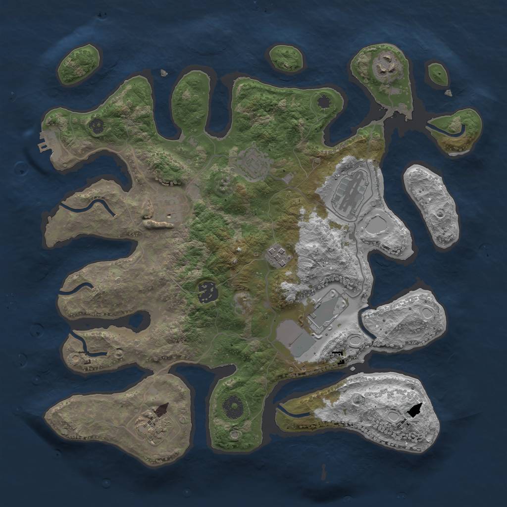 Rust Map: Procedural Map, Size: 3500, Seed: 1607884500, 11 Monuments