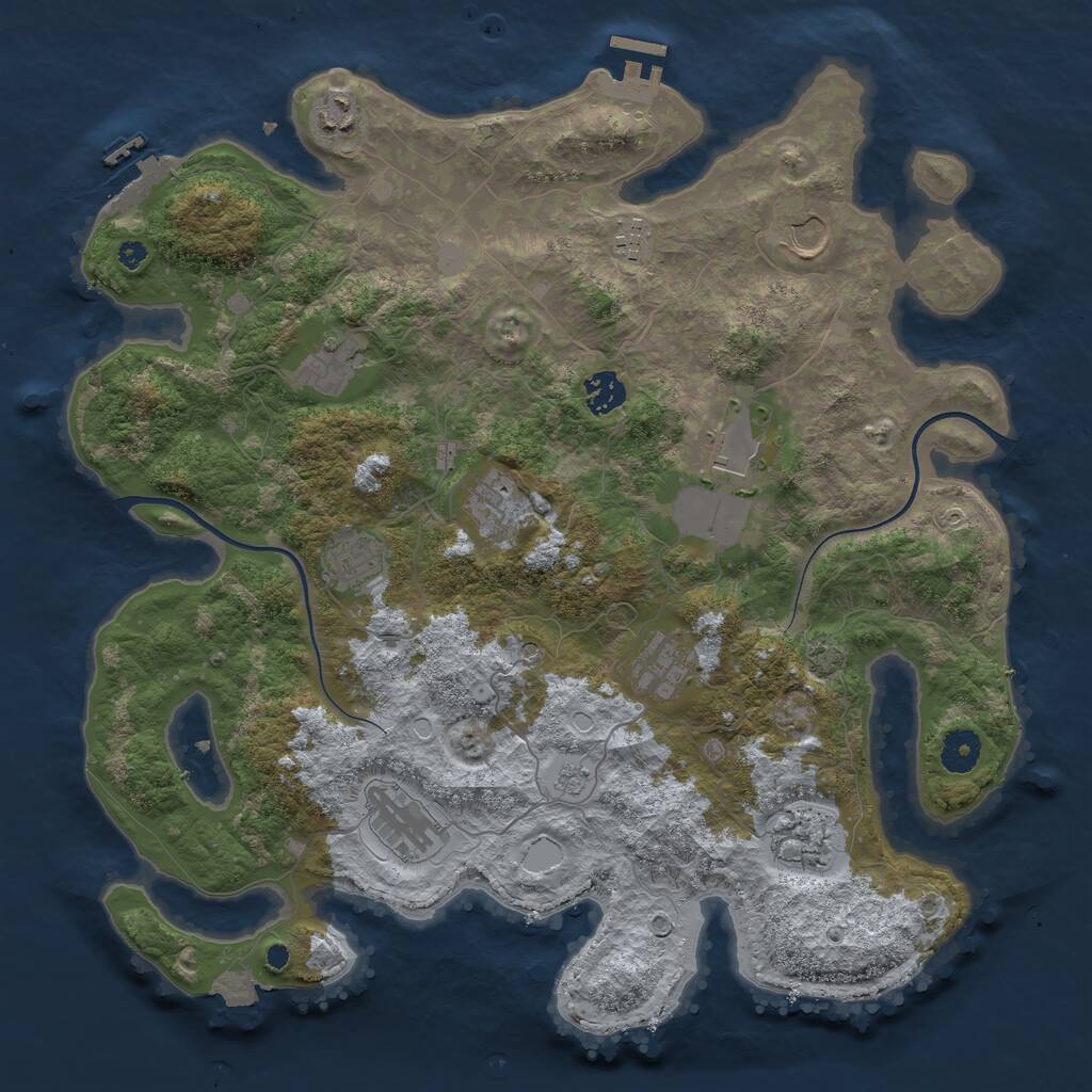 Rust Map: Procedural Map, Size: 3900, Seed: 713225399, 17 Monuments