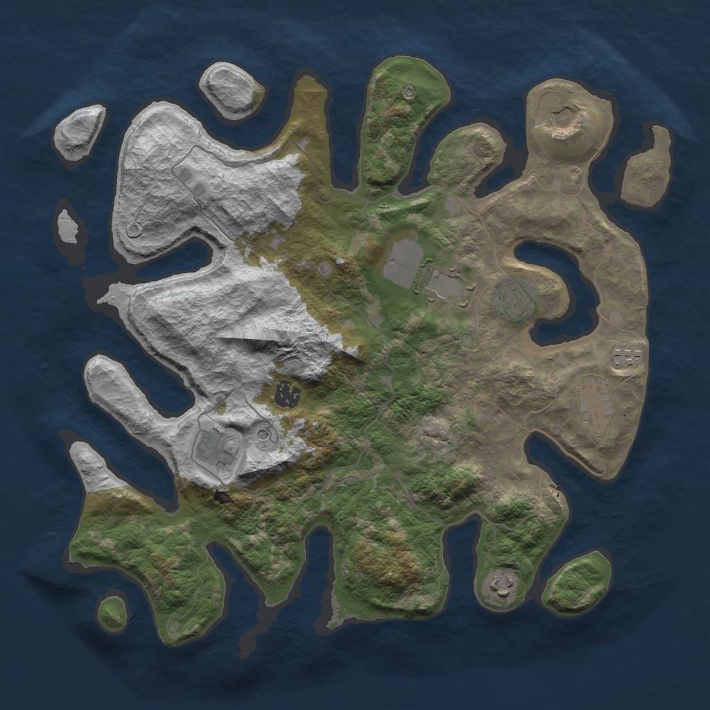 Rust Map: Barren, Size: 4000, Seed: 2748757, 11 Monuments