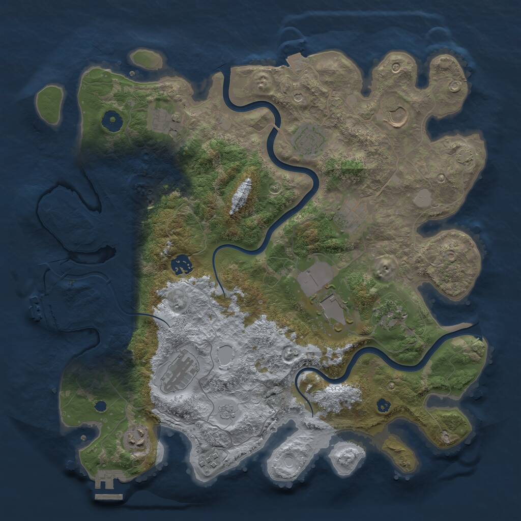 Rust Map: Procedural Map, Size: 3800, Seed: 4444, 16 Monuments