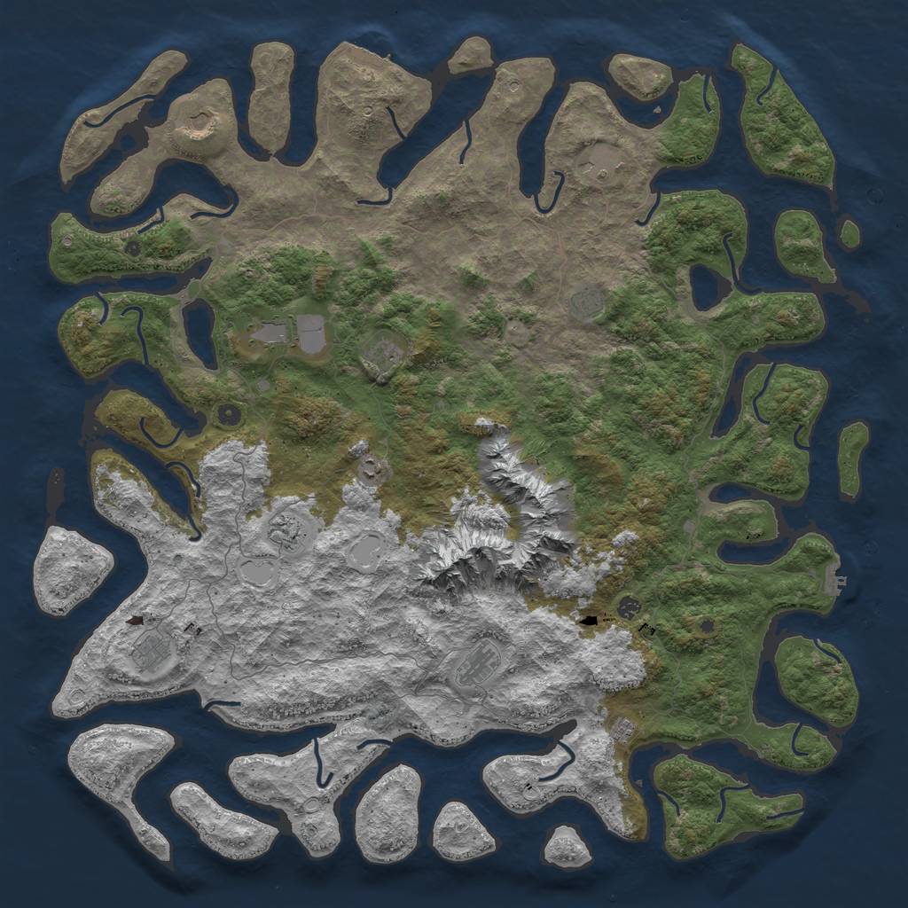 Rust Map: Procedural Map, Size: 6000, Seed: 34421340, 16 Monuments