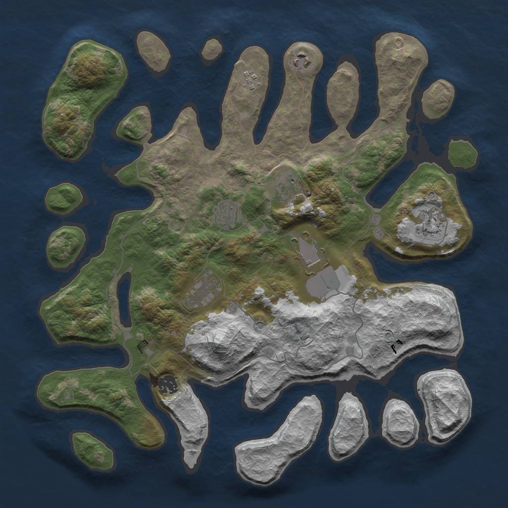 Rust Map: Barren, Size: 4000, Seed: 87572, 11 Monuments