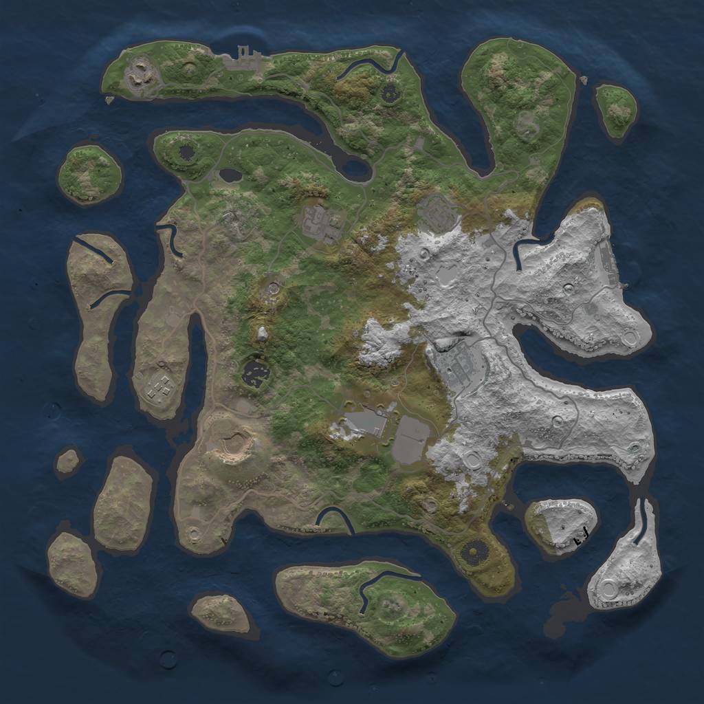 Rust Map: Procedural Map, Size: 4000, Seed: 258744, 19 Monuments