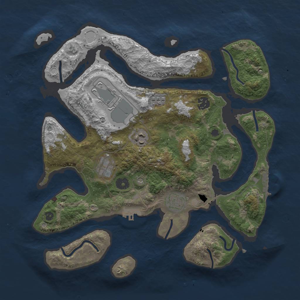 Rust Map: Procedural Map, Size: 3500, Seed: 3888556, 17 Monuments