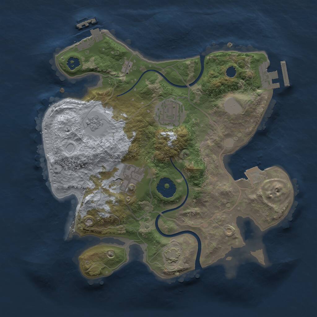Rust Map: Procedural Map, Size: 2500, Seed: 74935734, 7 Monuments