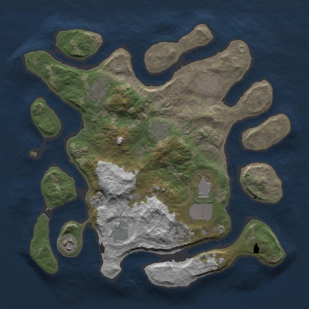 Rust Map: Barren, Size: 3500, Seed: 550755251, 10 Monuments