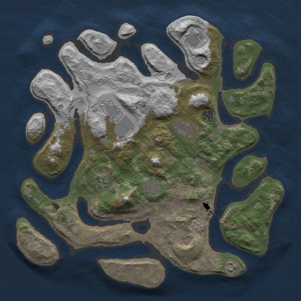 Rust Map: Barren, Size: 4000, Seed: 2055743920, 12 Monuments