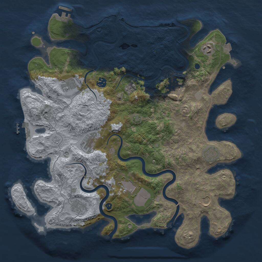 Rust Map: Procedural Map, Size: 3950, Seed: 837632, 16 Monuments