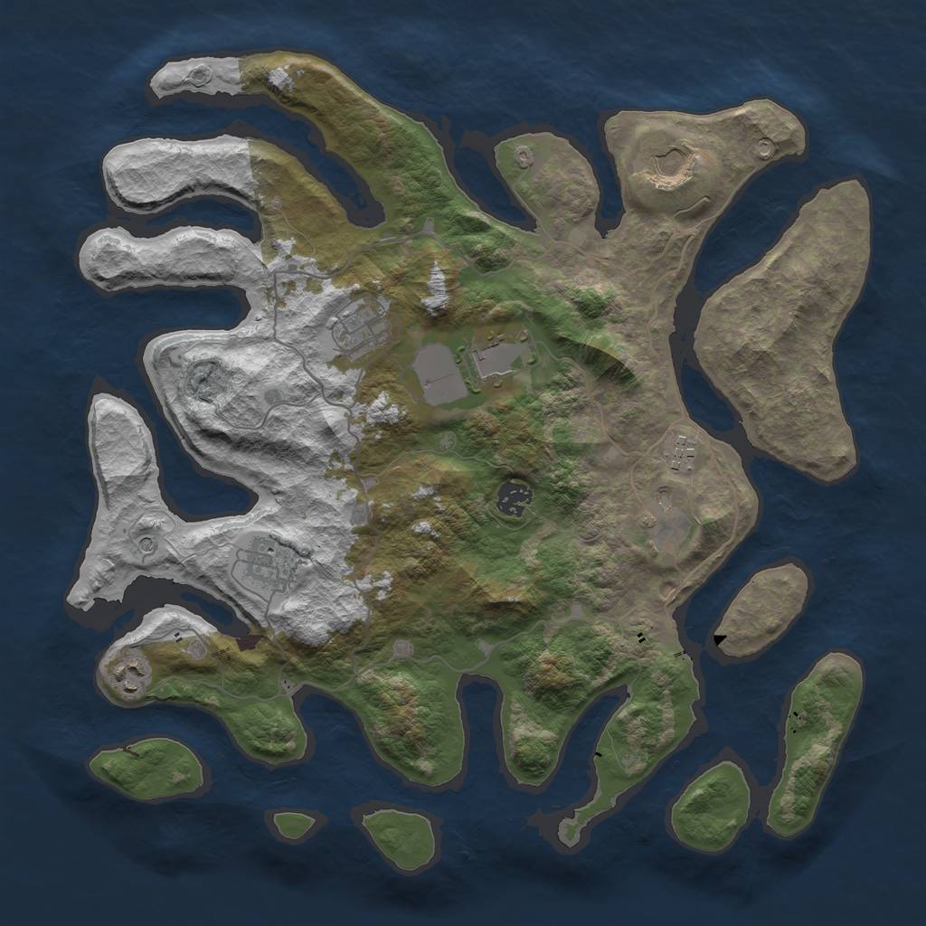 Rust Map: Barren, Size: 4000, Seed: 874059468, 11 Monuments