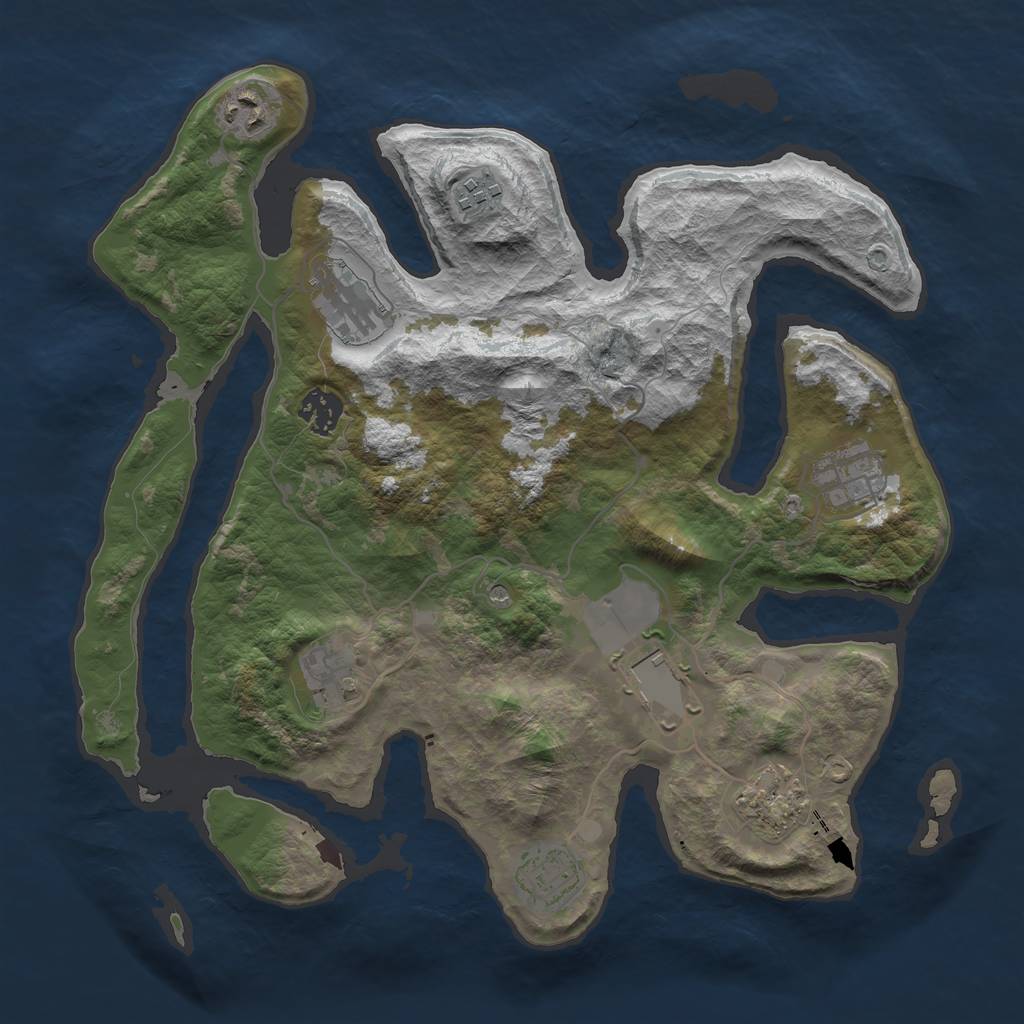 Rust Map: Barren, Size: 3500, Seed: 600, 12 Monuments