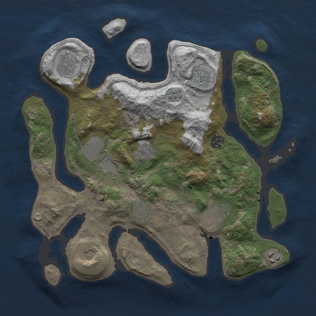 Rust Map: Barren, Size: 3500, Seed: 6821, 13 Monuments