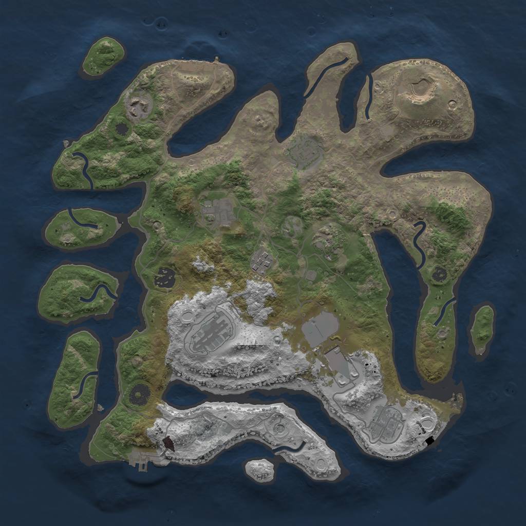 Rust Map: Procedural Map, Size: 3700, Seed: 1307279103, 21 Monuments
