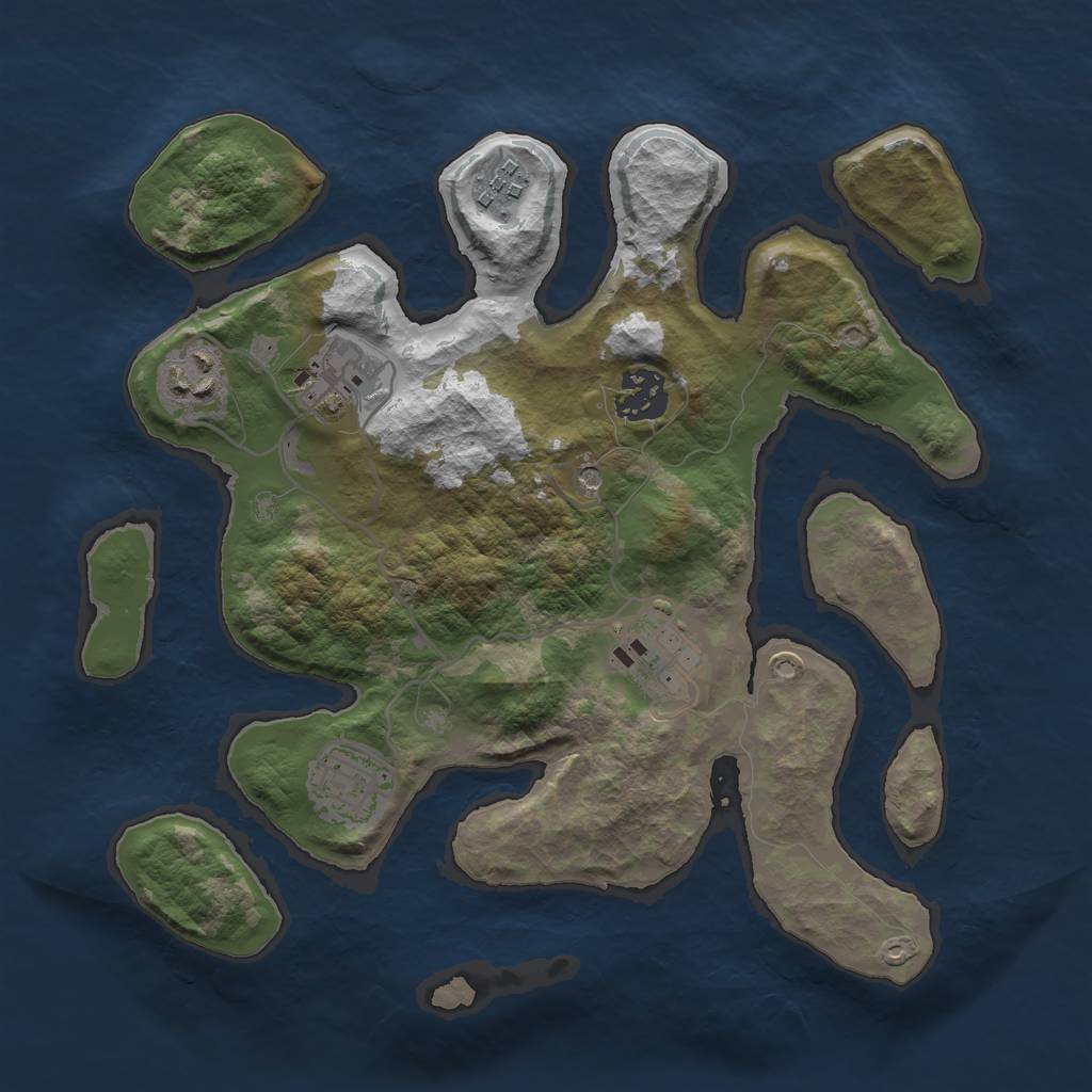 Rust Map: Barren, Size: 3000, Seed: 817543, 9 Monuments