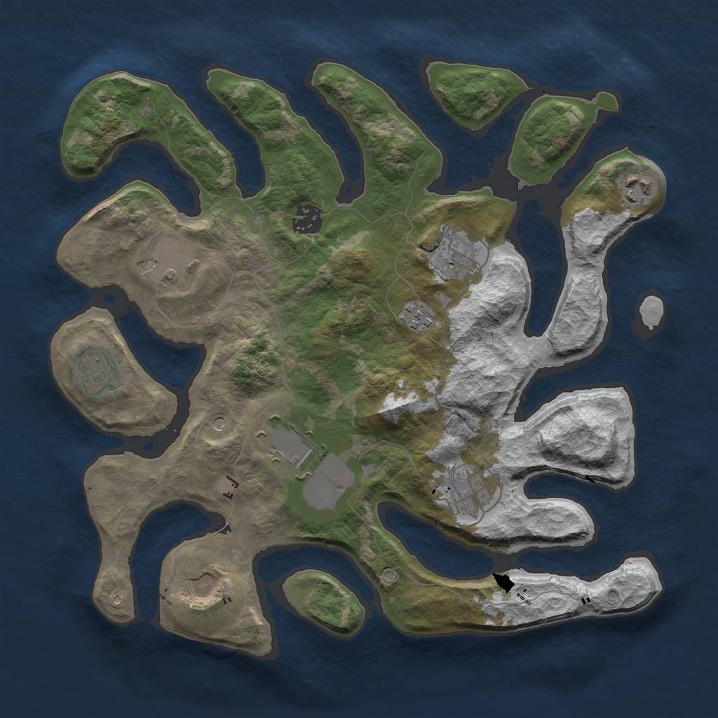 Rust Map: Barren, Size: 3500, Seed: 9942578, 12 Monuments