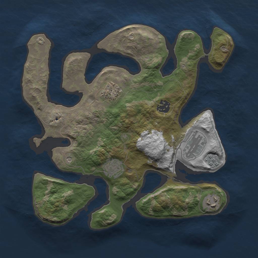 Rust Map: Barren, Size: 3000, Seed: 224551, 9 Monuments