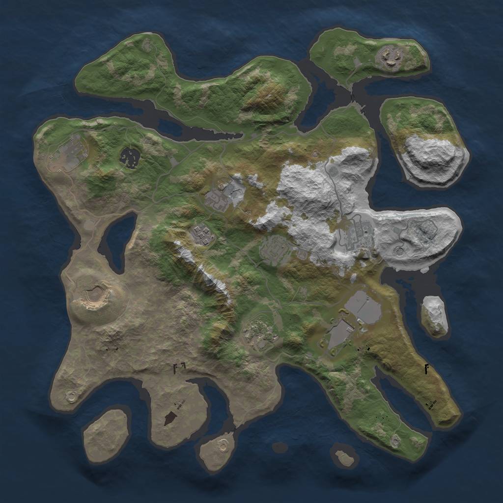 Rust Map: Barren, Size: 3700, Seed: 1092140405, 13 Monuments