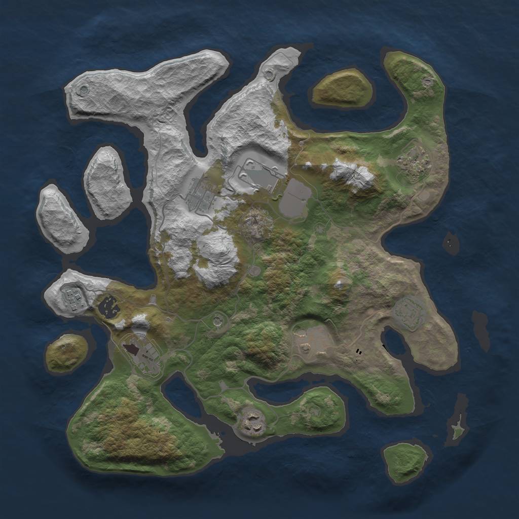 Rust Map: Barren, Size: 3700, Seed: 385790746, 12 Monuments
