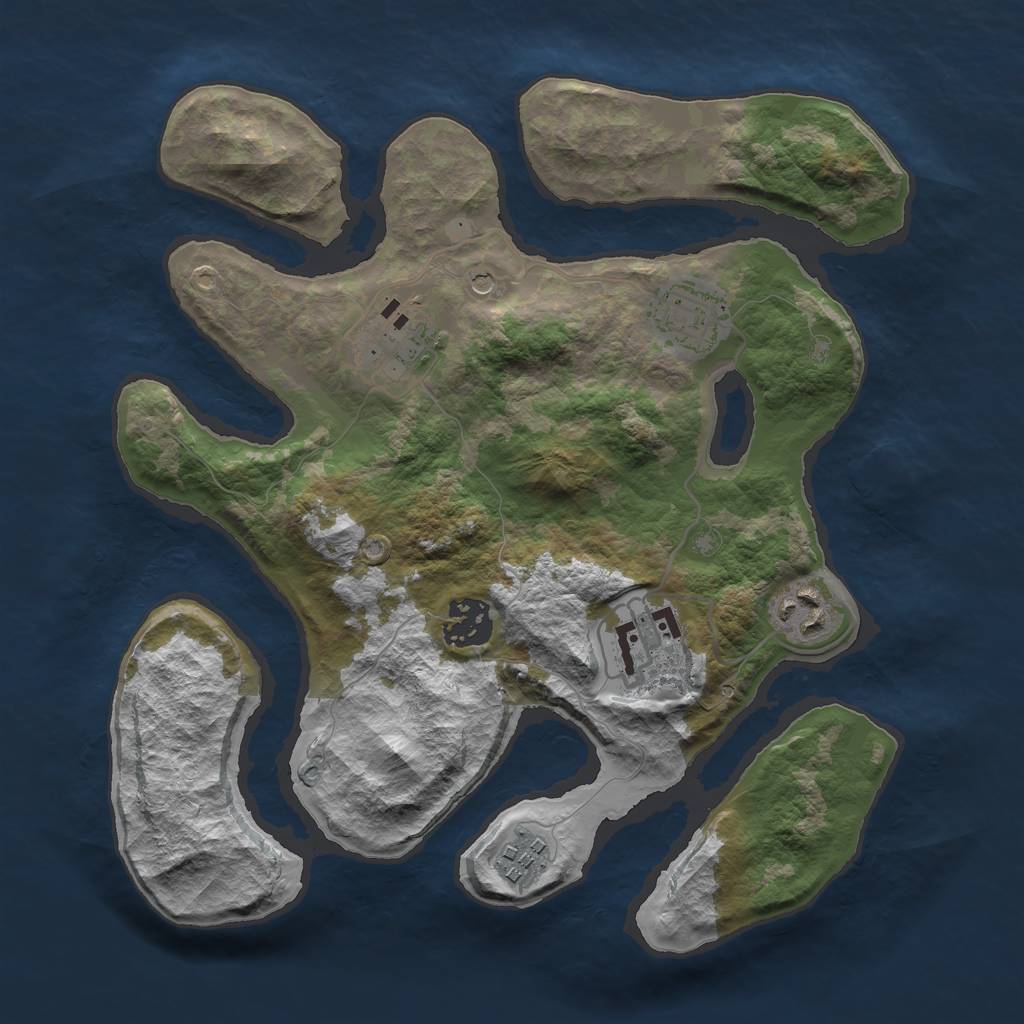 Rust Map: Barren, Size: 3000, Seed: 140264, 9 Monuments