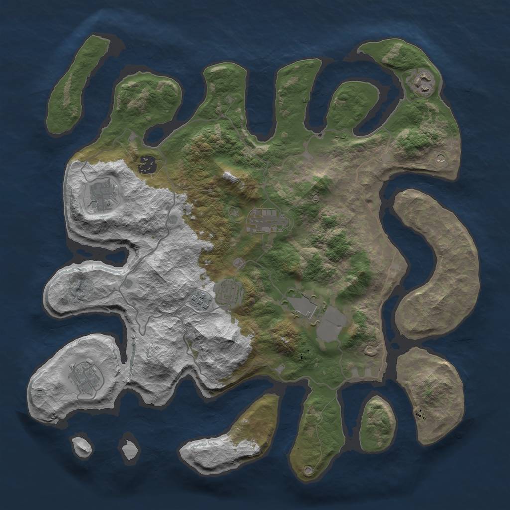 Rust Map: Barren, Size: 4000, Seed: 32, 11 Monuments