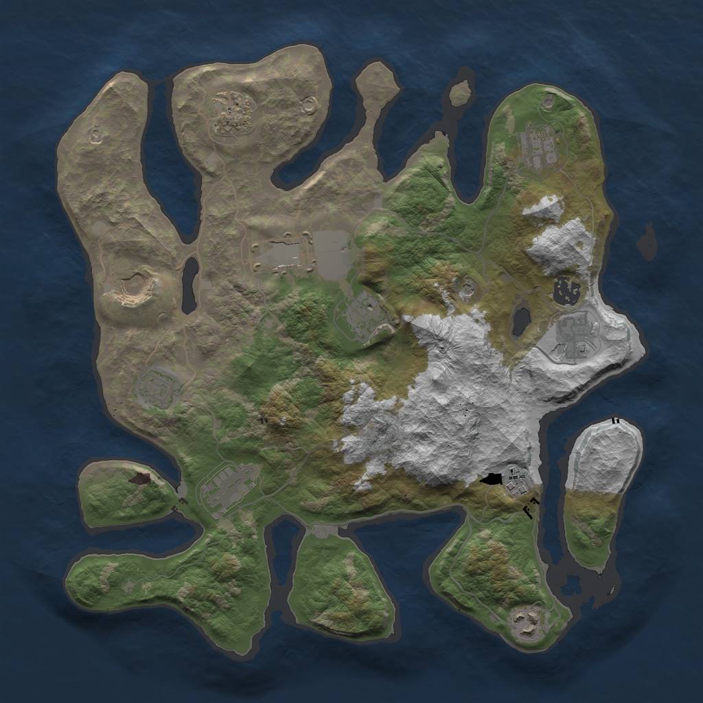 Rust Map: Barren, Size: 3700, Seed: 1154645904, 14 Monuments