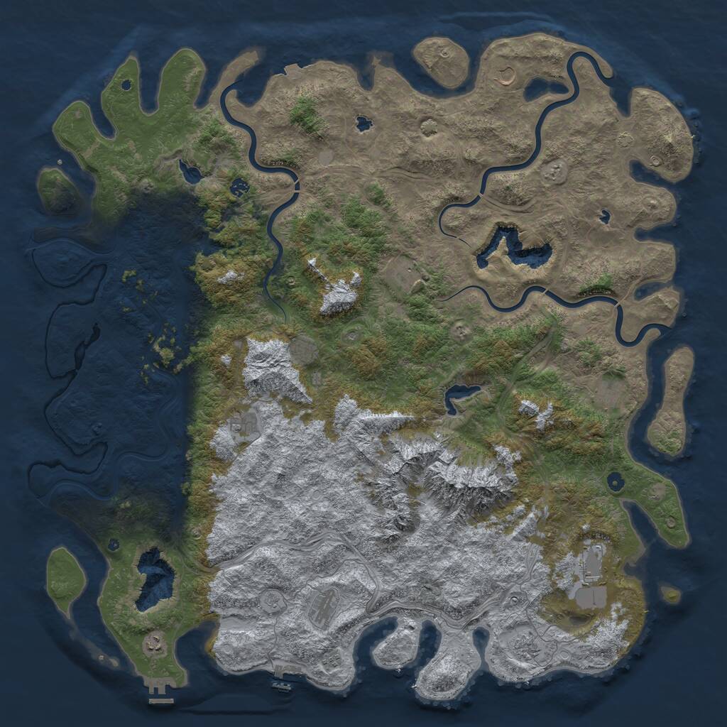 Rust Map: Procedural Map, Size: 6000, Seed: 77029446, 17 Monuments