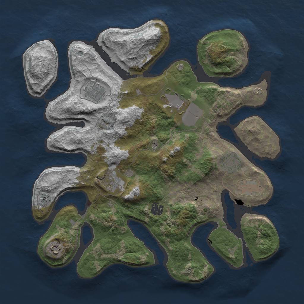 Rust Map: Barren, Size: 3600, Seed: 102630, 11 Monuments