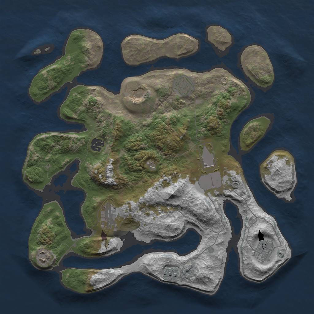 Rust Map: Barren, Size: 3600, Seed: 943972, 11 Monuments