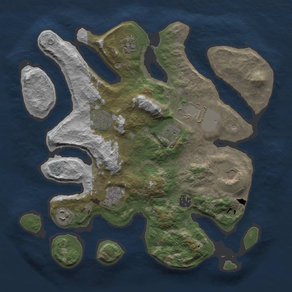 Rust Map: Barren, Size: 3600, Seed: 753044, 12 Monuments