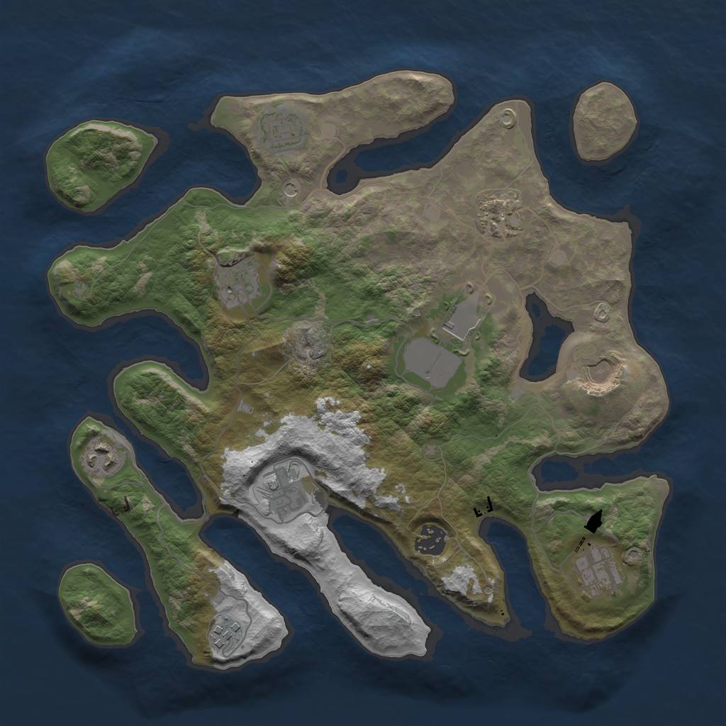 Rust Map: Barren, Size: 3500, Seed: 592, 13 Monuments
