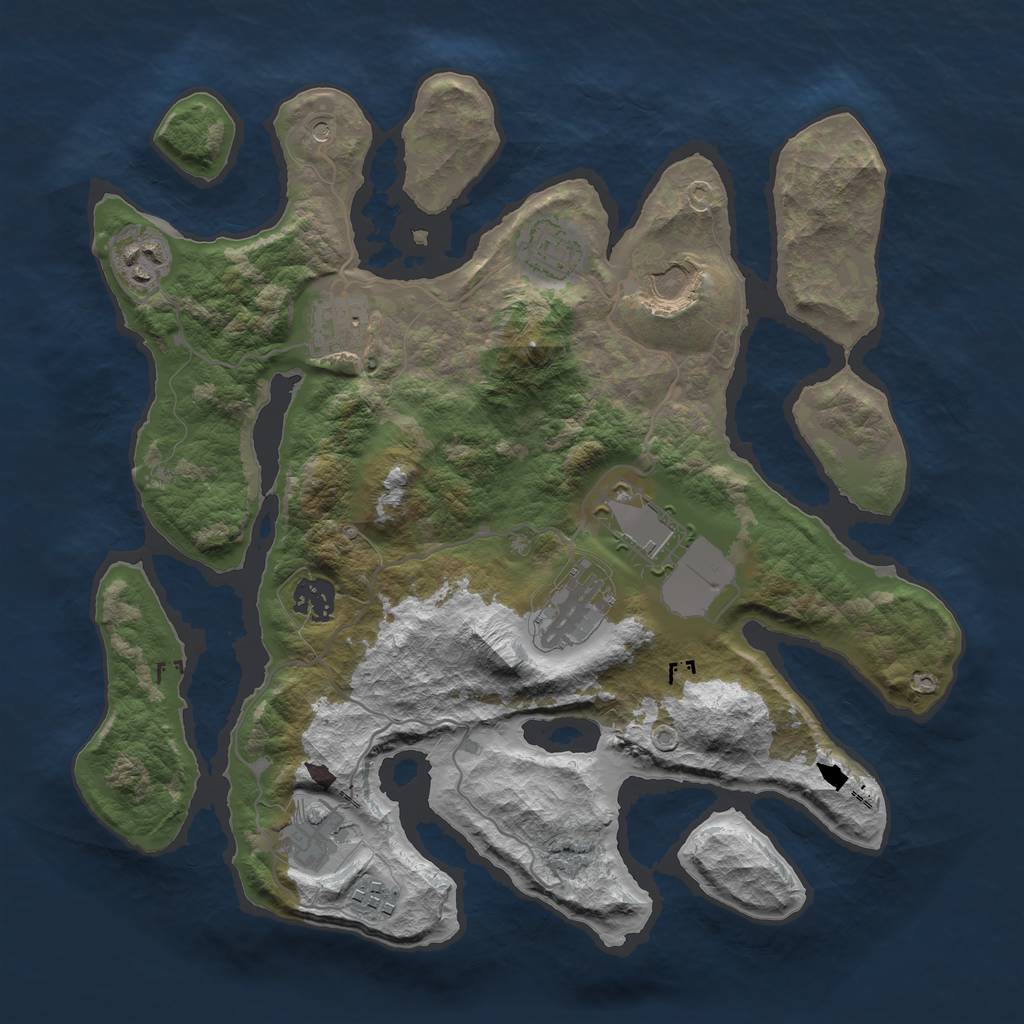 Rust Map: Barren, Size: 3500, Seed: 1654, 12 Monuments