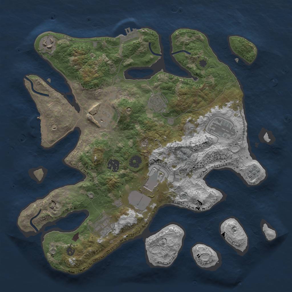 Rust Map: Procedural Map, Size: 3500, Seed: 2033445150, 19 Monuments