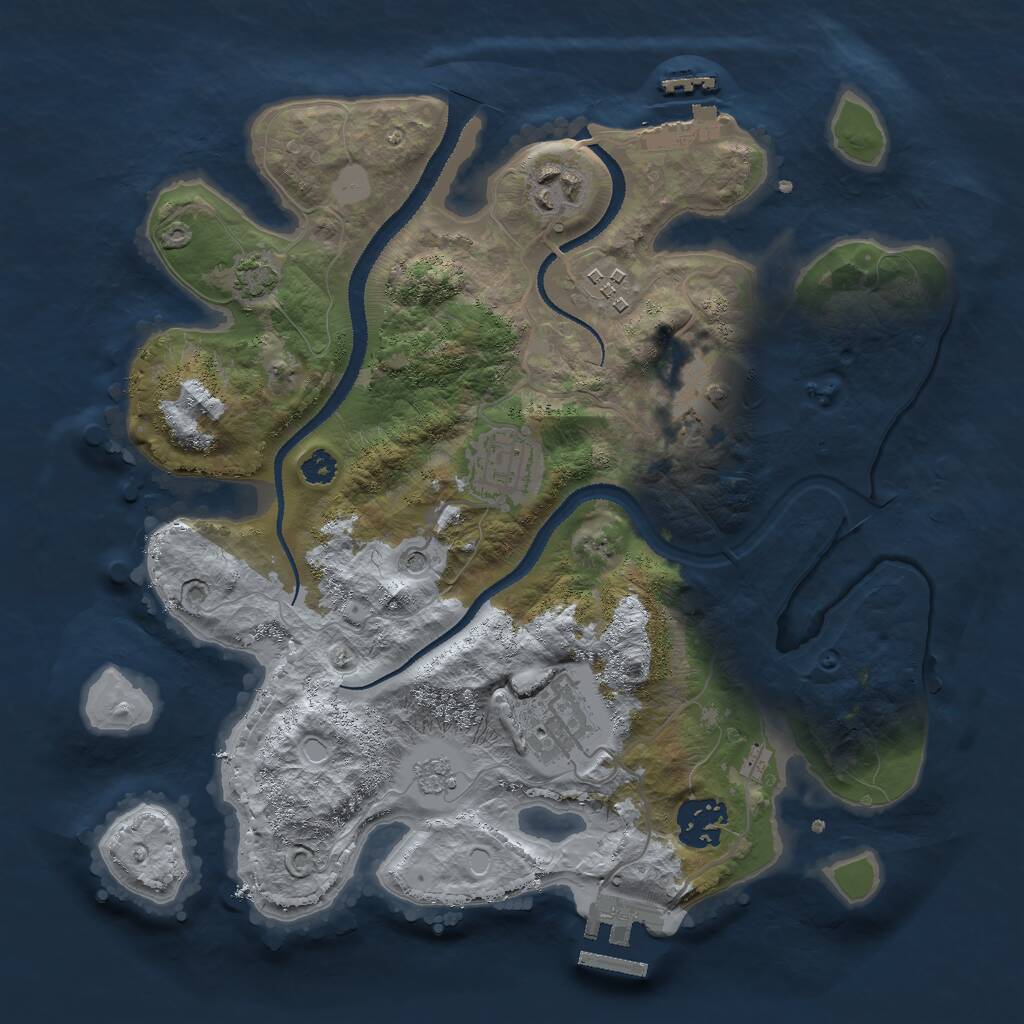 Rust Map: Procedural Map, Size: 3000, Seed: 2065644735, 12 Monuments