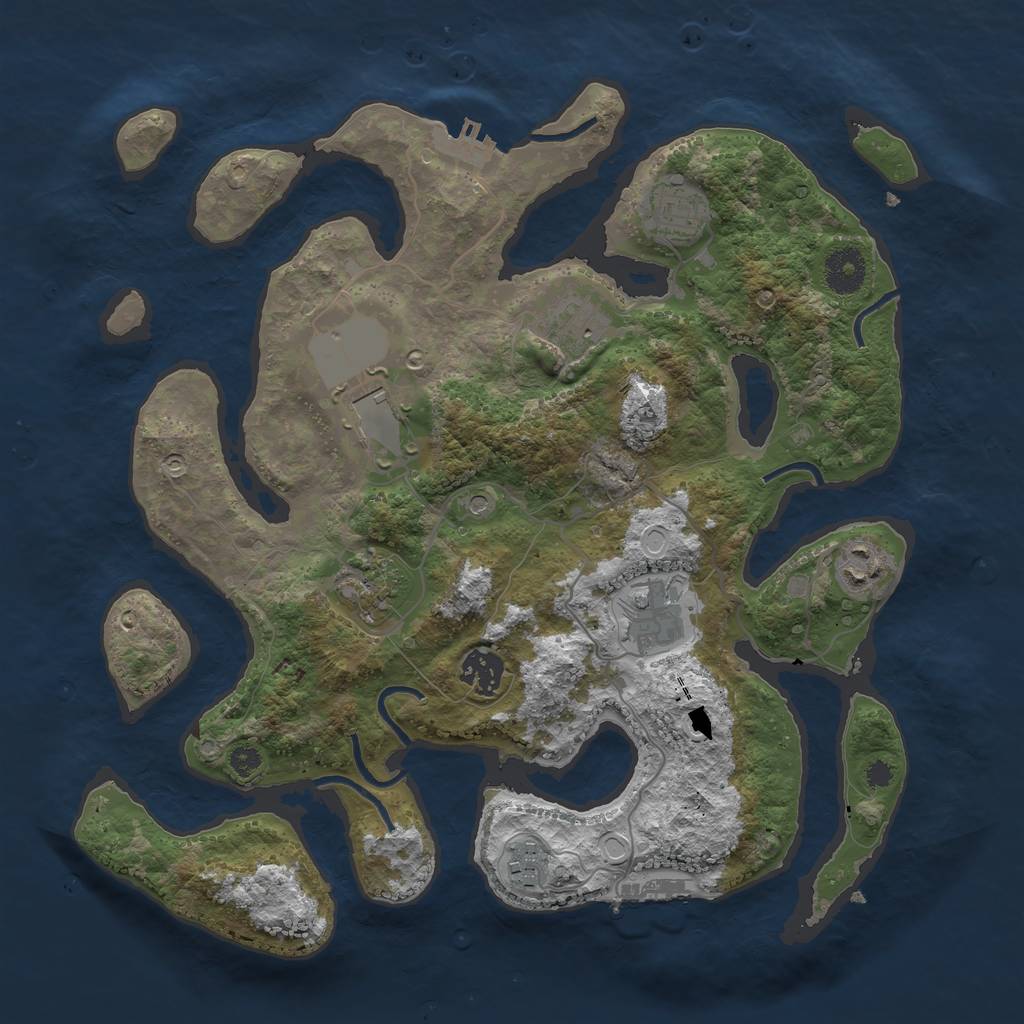 Rust Map: Procedural Map, Size: 3500, Seed: 123486789, 19 Monuments