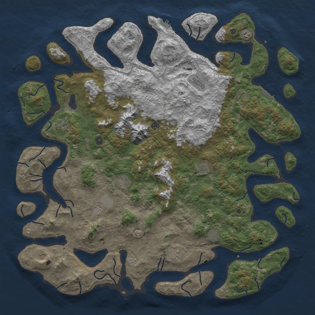 Rust Map: Procedural Map, Size: 6000, Seed: 734896720, 22 Monuments